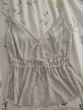 Abercrombie & Fitch Black and White Polka Dot Tie-Front Top